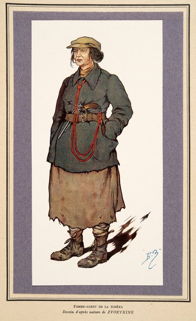 Naispuolinen salainen agentti Histoire des Sovietsista, pub. 1922 (väri litho) tekijältä Boris Vasilievich Zvorykin