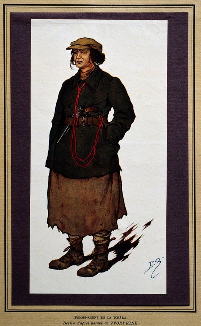 Venäjä: Venäjän vallankumouksellisen Chekan naisagentti. Boris Zvorykinen piirustus (1872-1935) tekijältä Boris Vasilievich Zvorykin