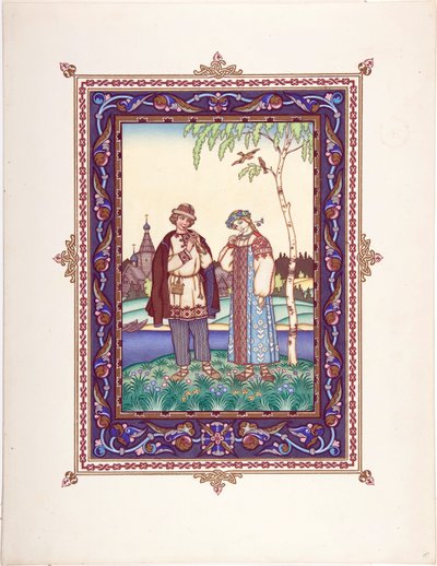 Snegourotchka (ou Snegourka, la Fille de neige) - Kuvitus satuun Snegurochka par Zvorykin, Boris Vasilievich (1872-1935 jälkeen), n. 1925 - Värilitografia, 27,3x20,5 - Yksityiskokoelma tekijältä Boris Vasilievich Zvorykin