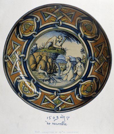 Actéon yllättävä Artemis (diane) au bain - "" Kokoelmassa italialaisia fajansseja XV, XVI ja XVIII vuosisadalta", suunnittelija C. Delange ja C. Borneman, toim. Delange, Pariisi tekijältä Bornemann Bornemann