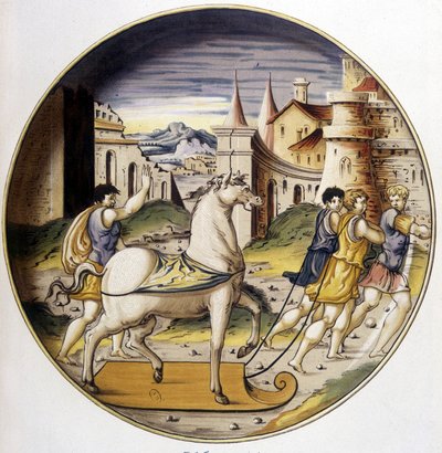 Troijan hevonen - Carle Delangen ja Bornemanin suunnittelemassa "" XV, XVI ja 1600-luvun italialaisten fajanssien kokoelmassa"" tekijältä Bornemann Bornemann