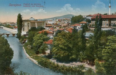 Sarajevo - näkymä kaupungin pohjoispuolelle. Postikortti lähetetty 1913. tekijältä Bosnian Photographer
