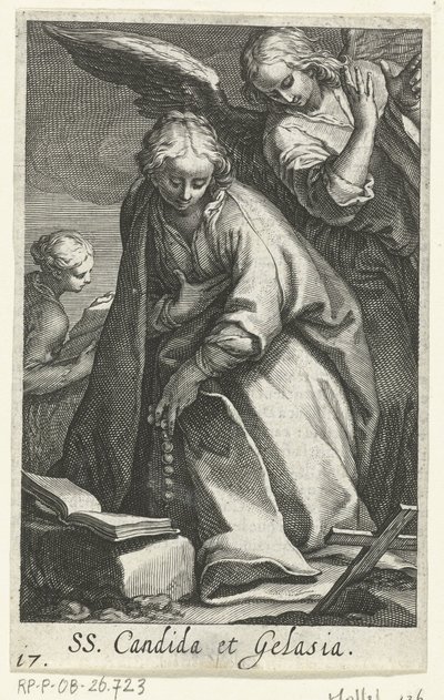 Saint Candida ja Saint Gelasia erakkoina enkelin kanssa SS. Candida et Gelasia (otsikko esineessä) Eremittaria (sarjan nimi) Sacra Eremus Ascetriarum (sarjan nimi) tekijältä Boëtius Adamsz. Bolswert