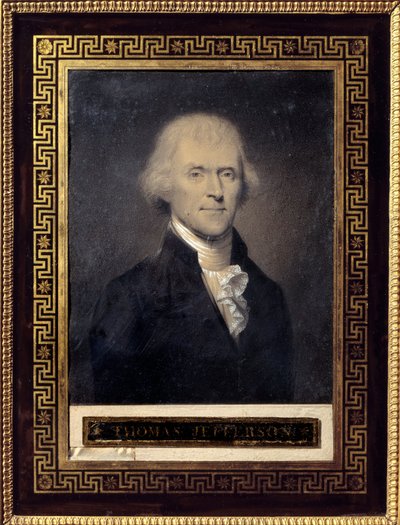 Yhdysvaltain presidentin Thomas Jeffersonin (1743-1826) muotokuva vuosina 1801-1809 - Bouchin piirustus (1800-luku), musta kivi, liitutaso Koko: 0,25 x 0,20 m - Malmaison, Musee Du Chateau - Muotokuva Thomas Jefferson (1743-1826) - Boucin piirustus tekijältä Bouch