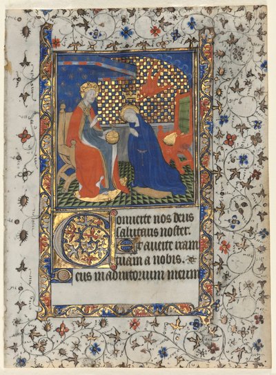 Bifolio tuntikirjasta: Neitsyen kruunaus, n. 1415. tekijältä Boucicaut Master