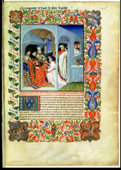 Ms Fr 2810 f.226, veli Hayton esittelee kirjansa Jean Sans Peurille, "Livre des Merveilles du Monde", n. 1410-1212 (tempera 1vellum) tekijältä Boucicaut Master