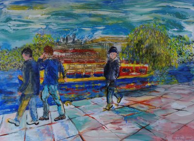 Boys on the Towpath (akryyli paperille) tekijältä Brenda Brin Booker