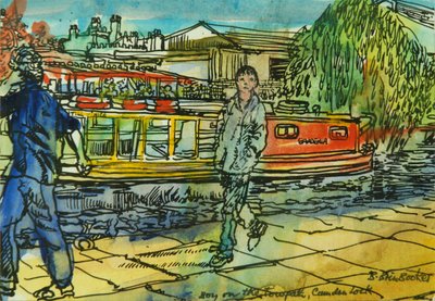 Boys on the Towpath, Camden Lock (akvarelli paperille) tekijältä Brenda Brin Booker