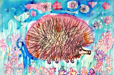 Hedgehog (akryylijulisteen väri ja värilliset musteet) tekijältä Brenda Brin Booker