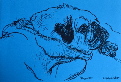 "Hogarth" (muste sinisellä paperilla) tekijältä Brenda Brin Booker