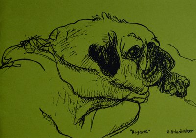 "Hogarth" (muste vihreälle paperille) tekijältä Brenda Brin Booker