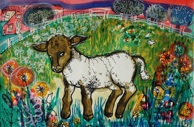 Lamb (akryylijulisteväri ja värilliset musteet) tekijältä Brenda Brin Booker