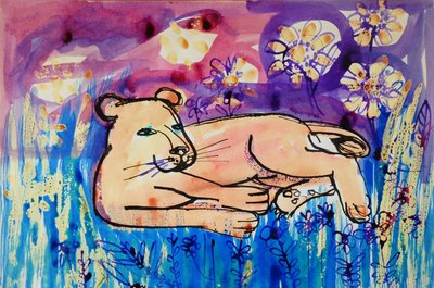 Lioness (akryylijulisteen väri ja värilliset musteet) tekijältä Brenda Brin Booker