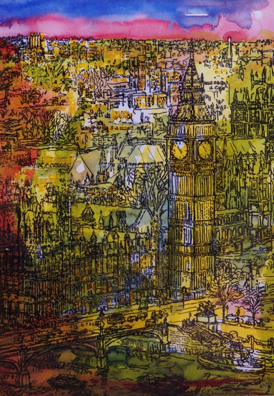 Lontoo, Westminster (kynä ja muste wc:llä paperilla) tekijältä Brenda Brin Booker