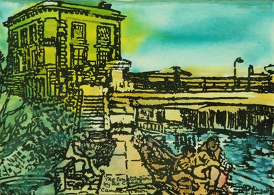 The Constitution Pub, Regents Canal (akvarelli paperille) tekijältä Brenda Brin Booker