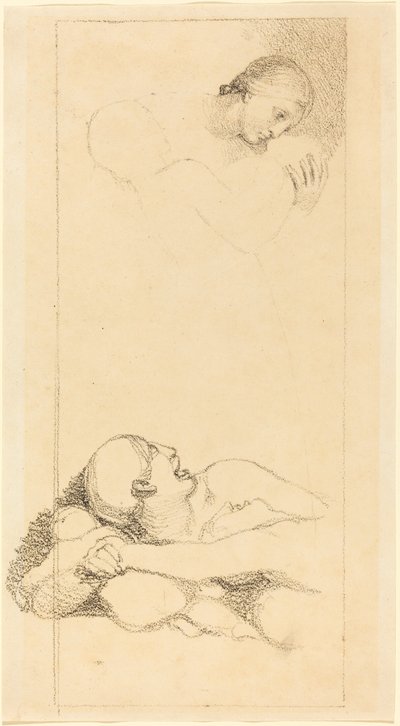 Pelästynyt mies katselee ylös; Nainen ja Lapset tekijältä British 18th Century after John Flaxman