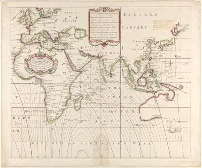 Uusi ja oikea merikartta koko maailmasta, jossa esitetään kompassin vaihtelut sellaisina kuin ne havaittiin vuonna 1700. tekijältä British School