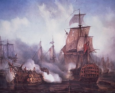 Trafalgarin taistelu vuonna 1805 (väri litho) tekijältä British School
