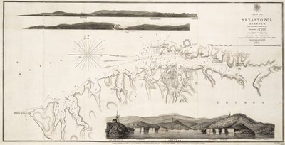 Mustanmeren Sevastopolin satama Venäjän vuoden 1836 kartoituksesta tekijältä British School