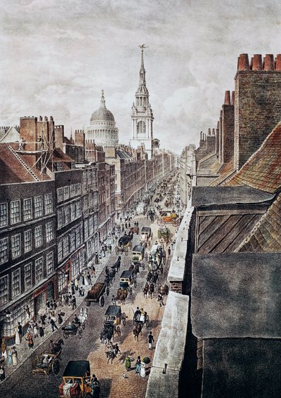 Cheapside Street Lontoossa, kaiverrus, Englanti, Iso-Britannia tekijältä British School