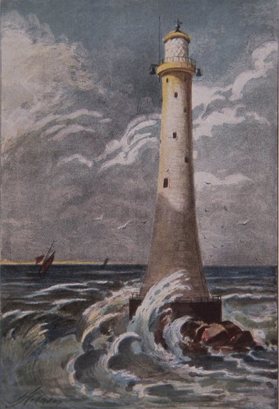 Eddystonen majakka, Plymouthin edustalla, 1800-luvun loppu (väri litho) tekijältä British School