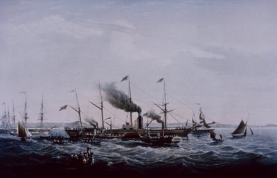 Brunelin suunnittelema Great Western -höyrylaiva, valmistunut Bristolissa 1837 (värilitho) tekijältä British School