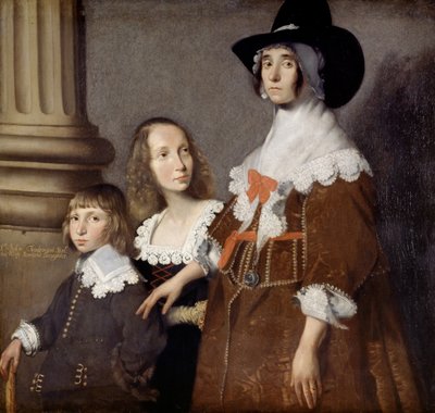 Hester Tradescant ja hänen lapsepuolensa, John ja Frances, n. 1644 tekijältä British School