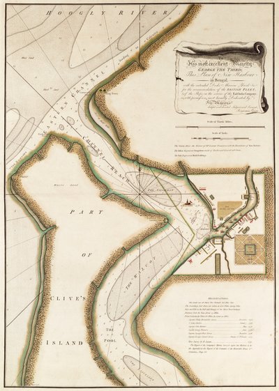 Hoogly-joen kartta, noin 1777 (kaiverrus). tekijältä British School