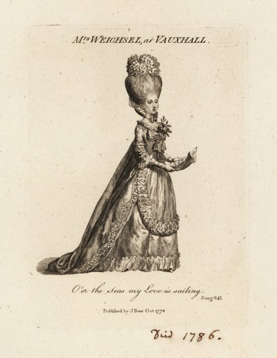 Rouva Frederica Weichsel laulaa Vauxhall Pleasure Gardensissa 1700-luvun lopulla tekijältä British School