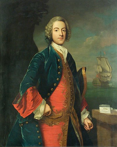 Muotokuva merivoimien upseerista, noin 1730-40 (öljy kankaalle). tekijältä British School