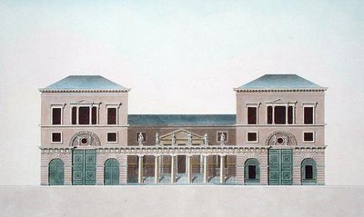 Matotehdas Tournaissa Pierre Jacques Goetghebuerin teoksesta "Alankomaiden kuningaskunnan merkittävimpien monumenttien, rakennusten ja talojen valinta", kirjailijan kaiverrus, julkaistu 1827 (akvatinta) tekijältä Bruno (after) Renard