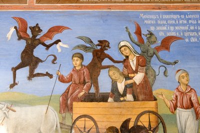 Bulgaria, Rilan luostari, Neitsyt Marian syntymän kirkon fresko tekijältä Bulgarian School