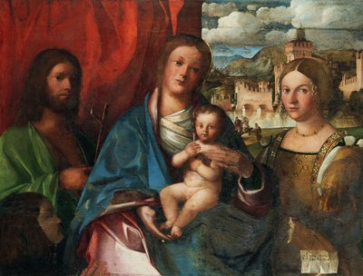 Neitsyt ja lapsi pyhien Johannes Kastajan, Aleksandrian Katariina ja lahjoittajan kanssa, 1500-luvun alku. tekijältä Buonconsiglio