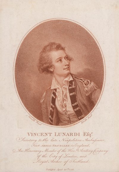 Vincenzo Lunardi, uraauurtava italialainen ilmapalloilija (kaiverrus) tekijältä Burke Nesmith
