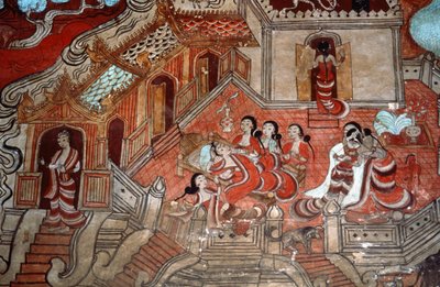 Kohtauksia bodhisattvan elämästä, 1776 (seinämaalaus) tekijältä Burmese School
