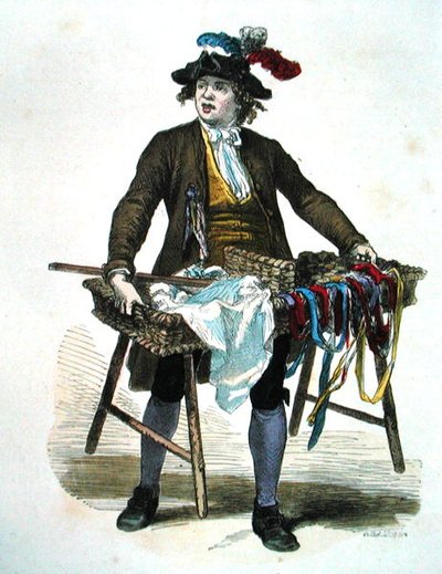 Nauhan myyjä vuonna 1774 (värikaiverrus) tekijältä Burn (fl.1840 60) Smeeton