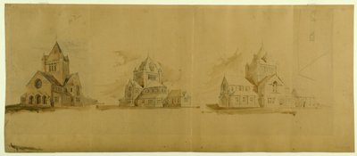 Pyhän Gabrielin kirkko, Chicago, Illinois, Perspective Sketches, n. 1889. tekijältä Burnham and Root