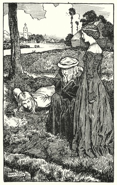 Kuvitus Charles Readen luostarille ja tulisijalle (litho) tekijältä Byam (after) Shaw