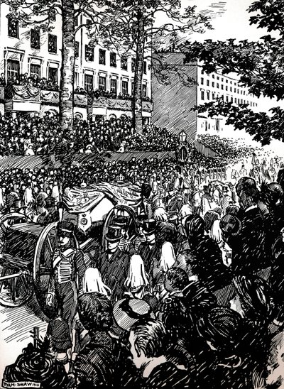 Kuningas Edward VII:n viimeinen matka Lontoon halki: hautajaiskorteesi Piccadillyssa, 1910 1911 tekijältä Byam Shaw
