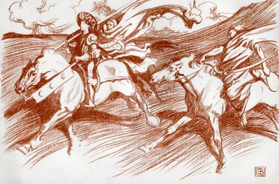 Ritari ja hänen seuralaisensa, 1898. tekijältä Byam Shaw