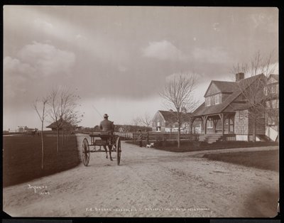 Yleiskuva taloista ja rakennuksista osoitteessa F.G. Bournen kartano Oakdalessa, Long Islandissa, New Yorkissa, 1900 (hopeagelatiiniprintti) tekijältä Byron Company
