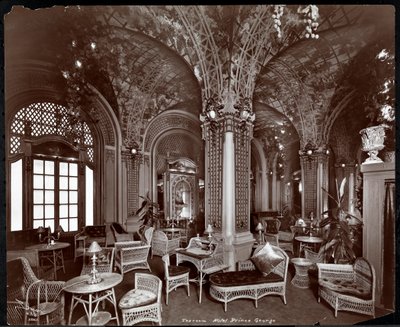 Teehuone Hotel Prince Georgessa, 1907 (hopeagelatiiniprintti) tekijältä Byron Company