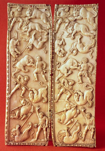Diptyykki leijonanmetsästyskohtauksella tekijältä Byzantine