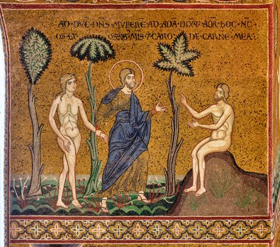 Jumala esittelee Eevan Aadamille, bysanttilainen mosaiikki, XII-XIII sek, vastajulkisivulla (mosaiikki) tekijältä Byzantine