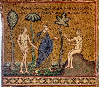 Jumala esittelee Eevan Aadamille, bysanttilainen mosaiikki, XII-XIII sek, vastajulkisivulla (mosaiikki) tekijältä Byzantine