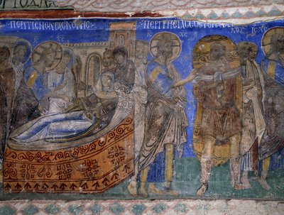 Simon Pietarin anopin ja halvaantuneen miehen paraneminen, bysanttilainen fresko (1100-luku), Tokali Kilise (solkikirkko) (1100-1300-luku), Goreme (Unescon maailmanperintöluettelo) tekijältä Byzantine