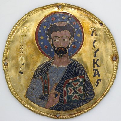Medaljonki Pyhän Luukkaan kanssa ikonikehyksestä, n. 1100 (kulta, hopea ja emali cloisonné) tekijältä Byzantine