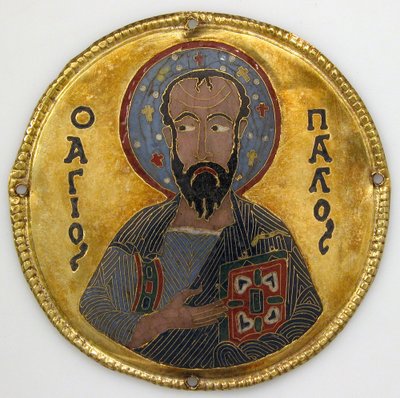 Medaljonki Pyhän Paavalin kanssa ikonikehyksestä, n. 1100 (kulta, hopea ja emali cloisonné) tekijältä Byzantine