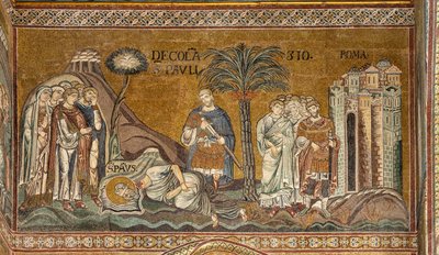 Pyhän Paavalin mestaus Roomassa, bysanttilainen mosaiikki, XII-XIII vuosisatoja pohjoisessa poikkiristeyksessä (mosaiikki) tekijältä Byzantine