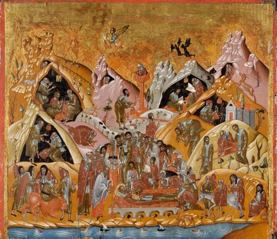 Pyhän Sabbas Pyhityn nukkuminen, 1500-luvun loppu. tekijältä Byzantine